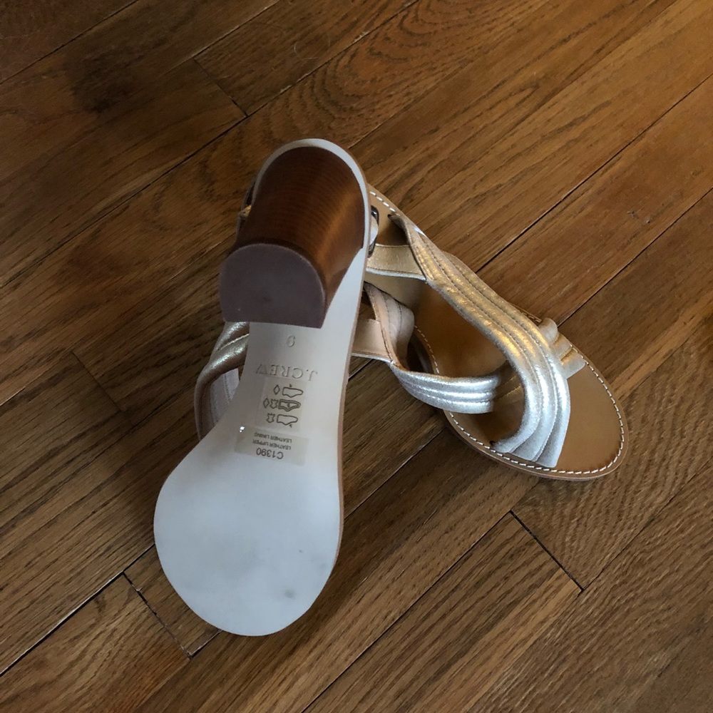 Sz 9 JCrew Gold Wood Square Block Heel Sandals - Picture 5 of 6